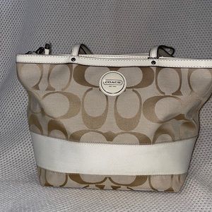 NWOT Coach Signature Khaki Coated Tote | Ivory